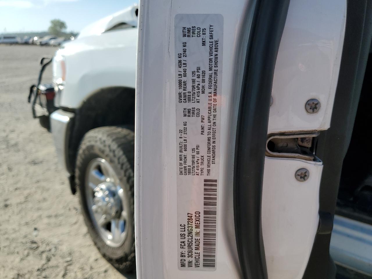 2022 Ram 2500 Tradesman VIN: 3C6UR5CL2NG372847 Lot: 66397055