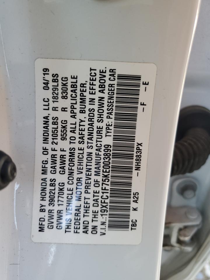 2019 Honda Civic Exl VIN: 19XFC1F75KE003899 Lot: 69368045