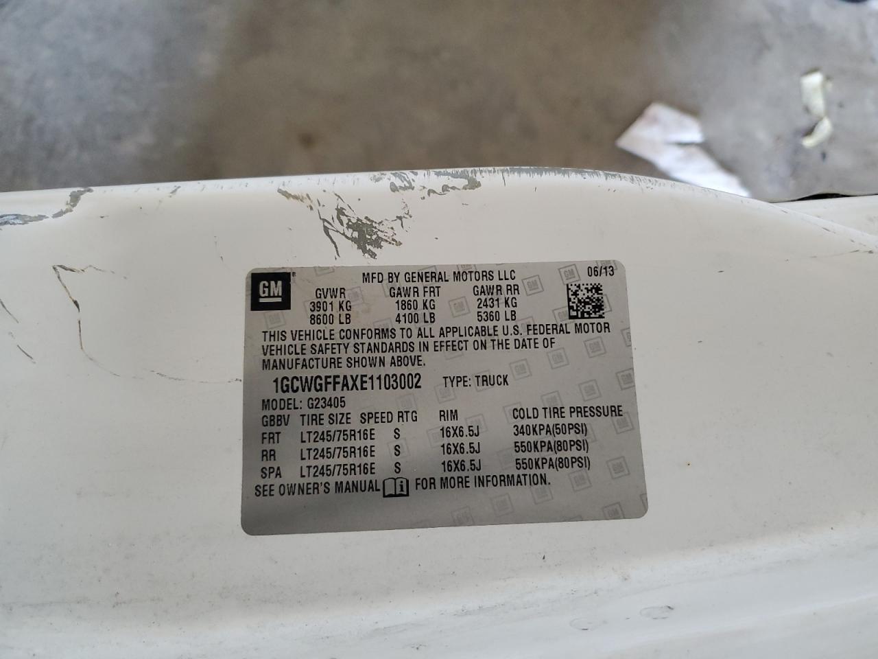 2014 Chevrolet Express G2500 VIN: 1GCWGFFAXE1103002 Lot: 69789385