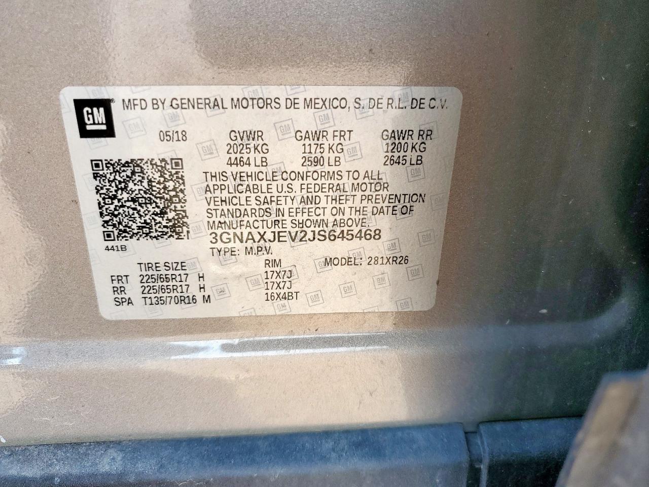 2018 Chevrolet Equinox Lt VIN: 3GNAXJEV2JS645468 Lot: 69454395