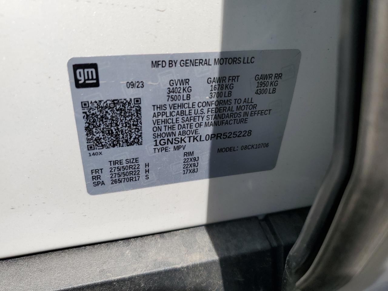 2023 Chevrolet Tahoe K1500 High Country VIN: 1GNSKTKL0PR525228 Lot: 68950485