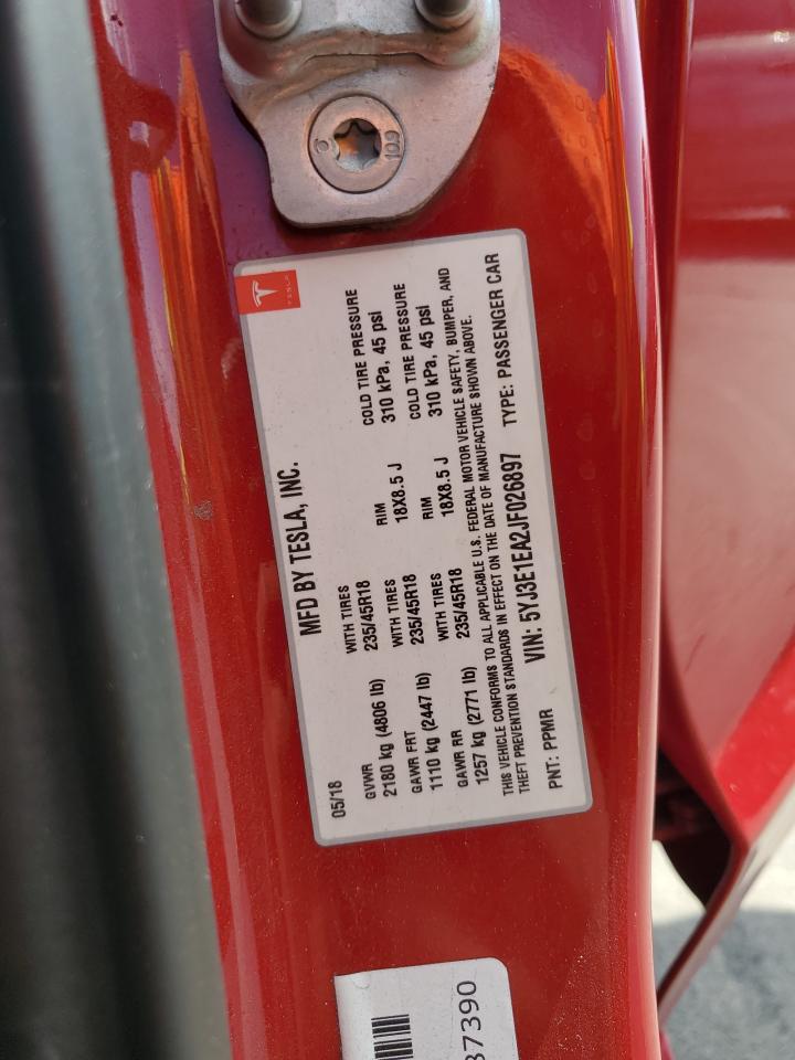2018 Tesla Model 3 VIN: 5YJ3E1EA2JF026897 Lot: 70036385