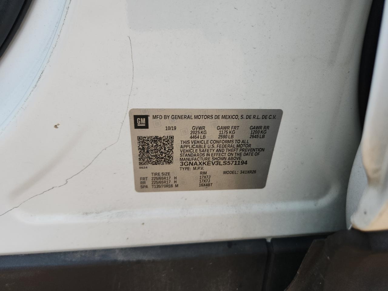 2020 Chevrolet Equinox Lt VIN: 3GNAXKEV3LS571194 Lot: 68330665