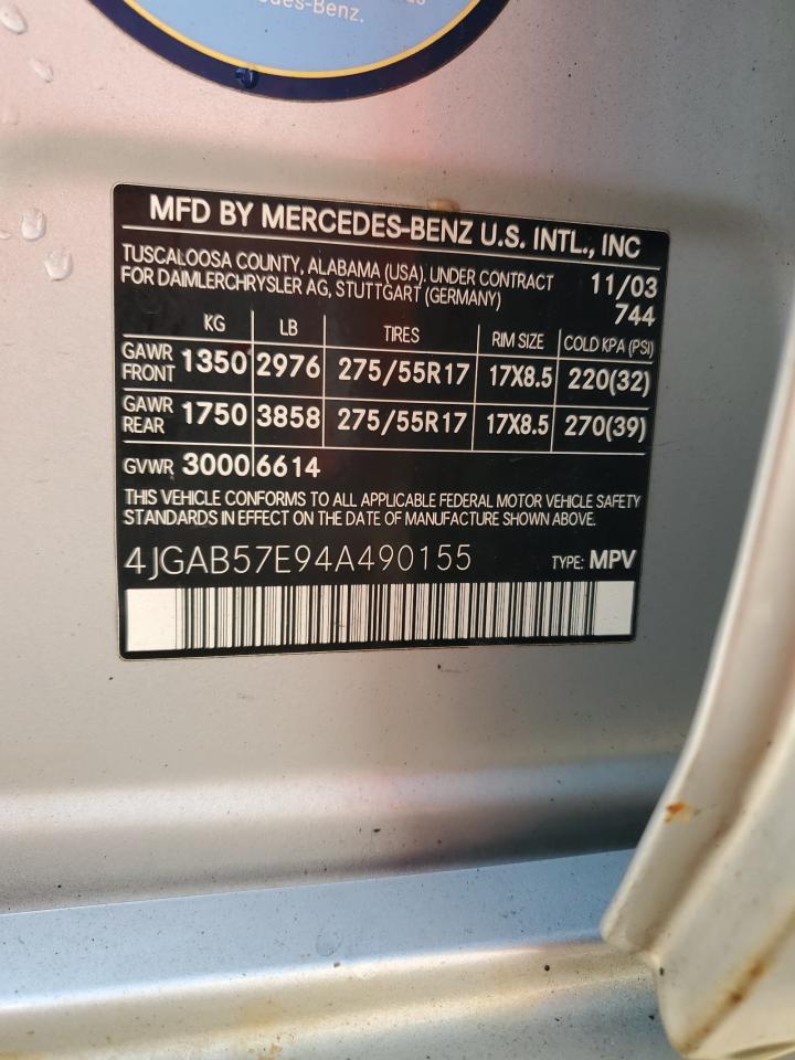 2004 Mercedes-Benz Ml 350 VIN: 4JGAB57E94A490155 Lot: 70178025