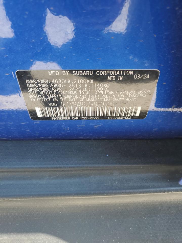 2024 Subaru Wrx VIN: JF1VBAB67R9805001 Lot: 68146915