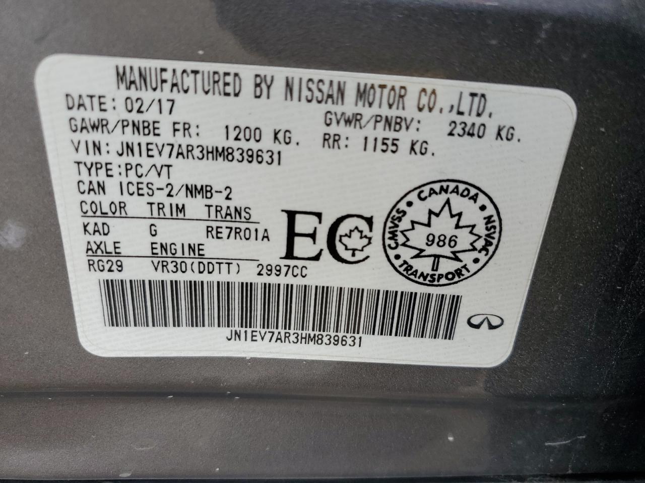 2017 Infiniti Q50 Premium VIN: JN1EV7AR3HM839631 Lot: 70181765