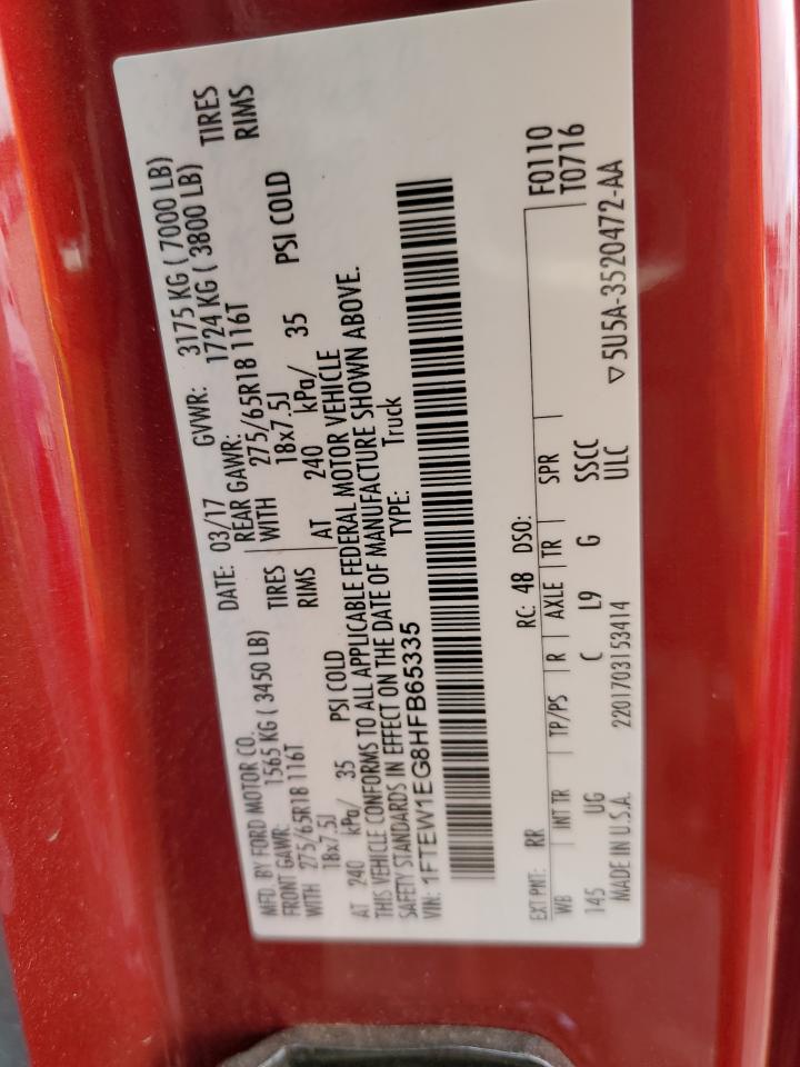 2017 Ford F150 Supercrew VIN: 1FTEW1EG8HFB65335 Lot: 70309125