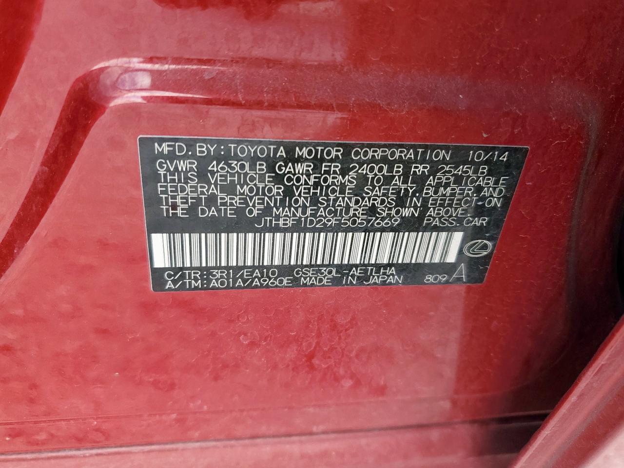 JTHBF1D29F5057669 2015 Lexus Is 250