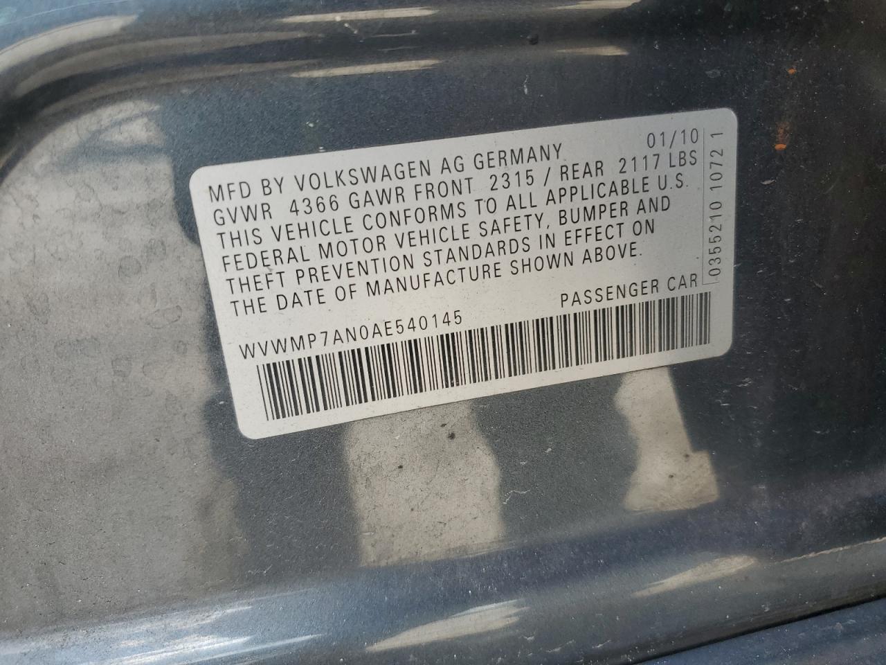 WVWMP7AN0AE540145 2010 Volkswagen Cc Sport