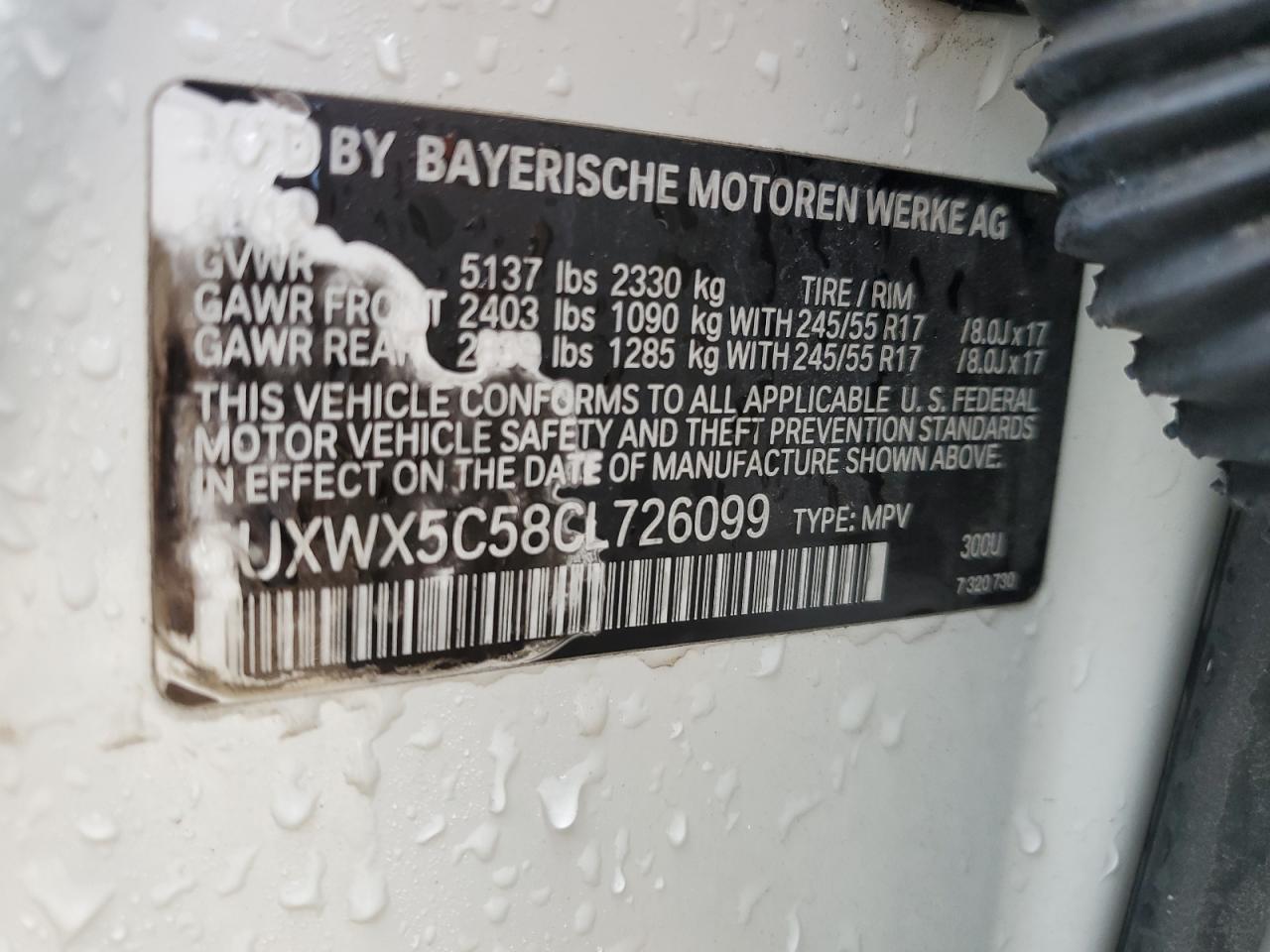 2012 BMW X3 xDrive28I VIN: 5UXWX5C58CL726099 Lot: 70403565