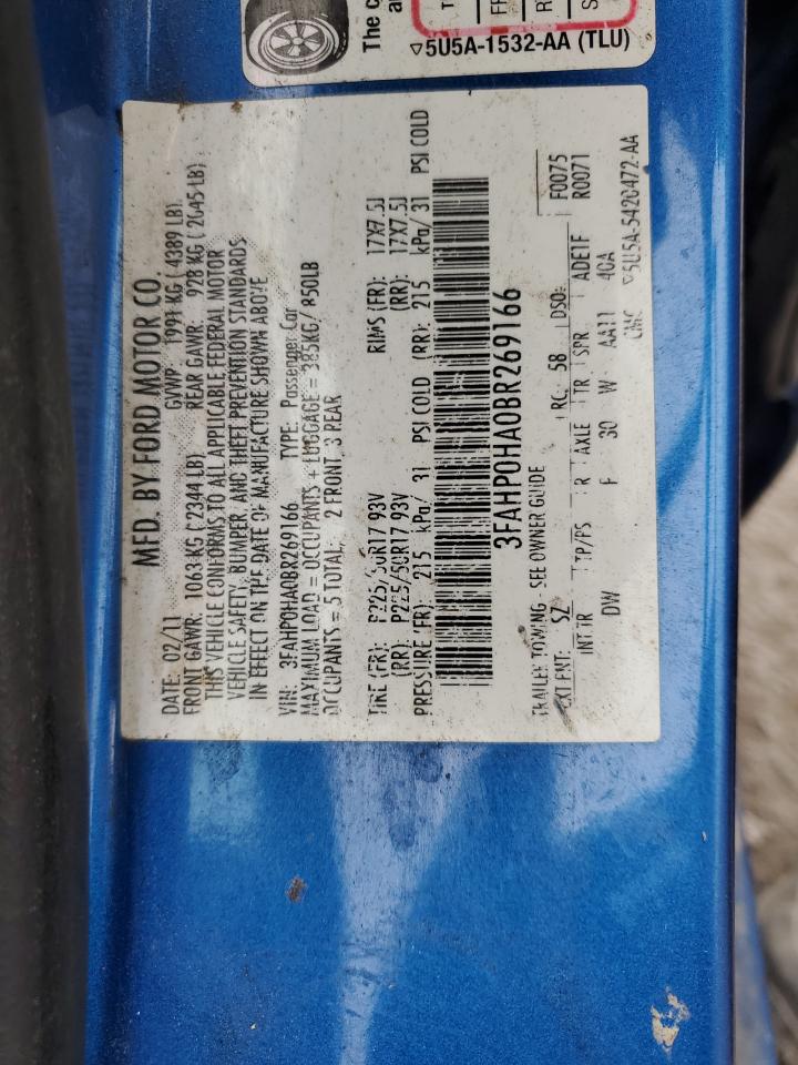 2011 Ford Fusion Se VIN: 3FAHP0HA0BR269166 Lot: 70752305