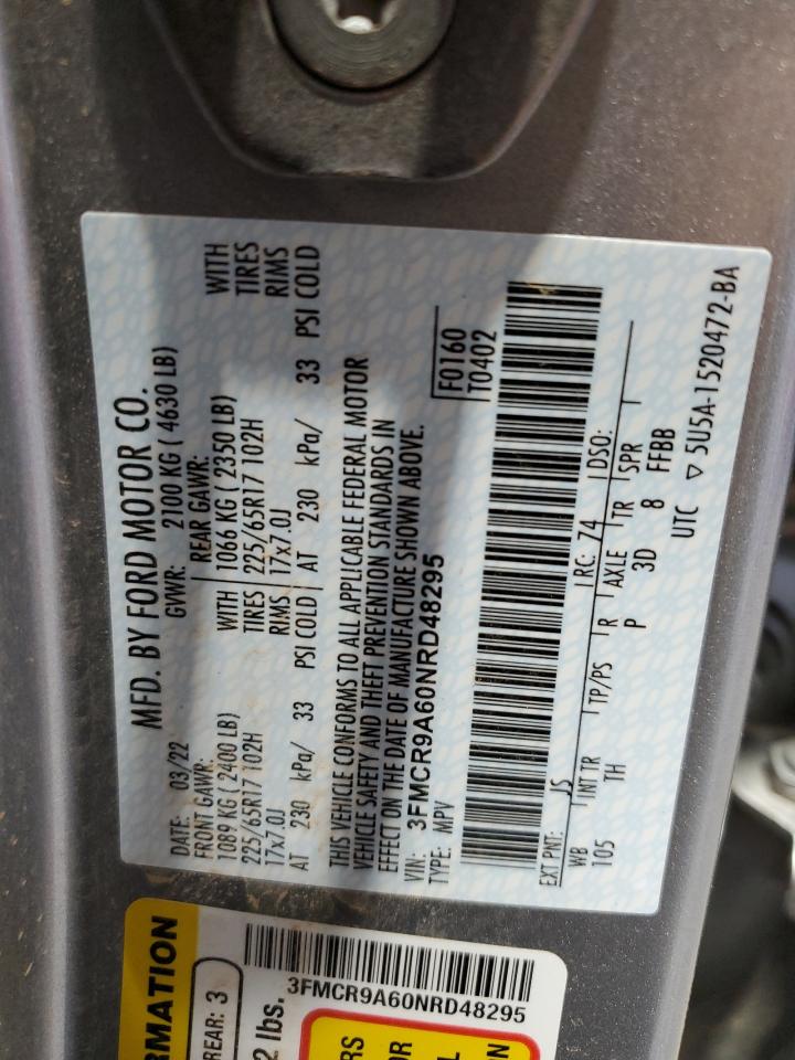 2022 Ford Bronco Sport VIN: 3FMCR9A60NRD48295 Lot: 68034655