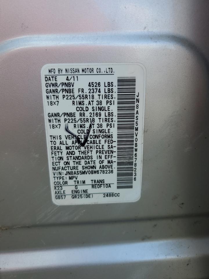 2011 Nissan Rogue S VIN: JN8AS5MV0BW678236 Lot: 69903935