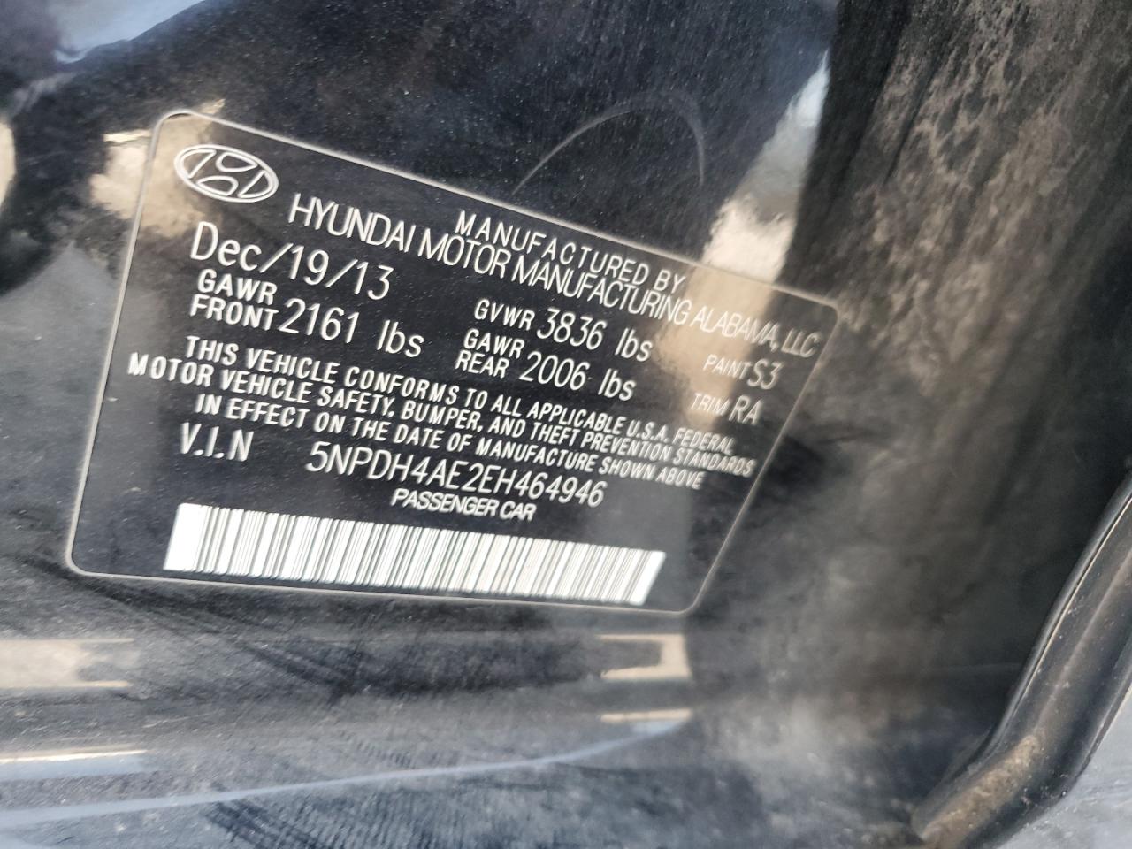 2014 Hyundai Elantra Se VIN: 5NPDH4AE2EH464946 Lot: 66344065