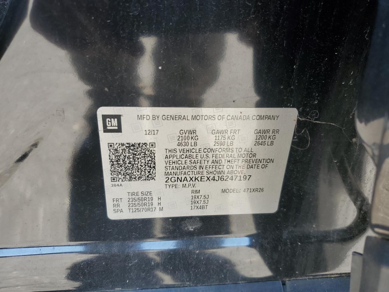 2018 Chevrolet Equinox Lt VIN: 2GNAXKEX4J6247197 Lot: 68806765