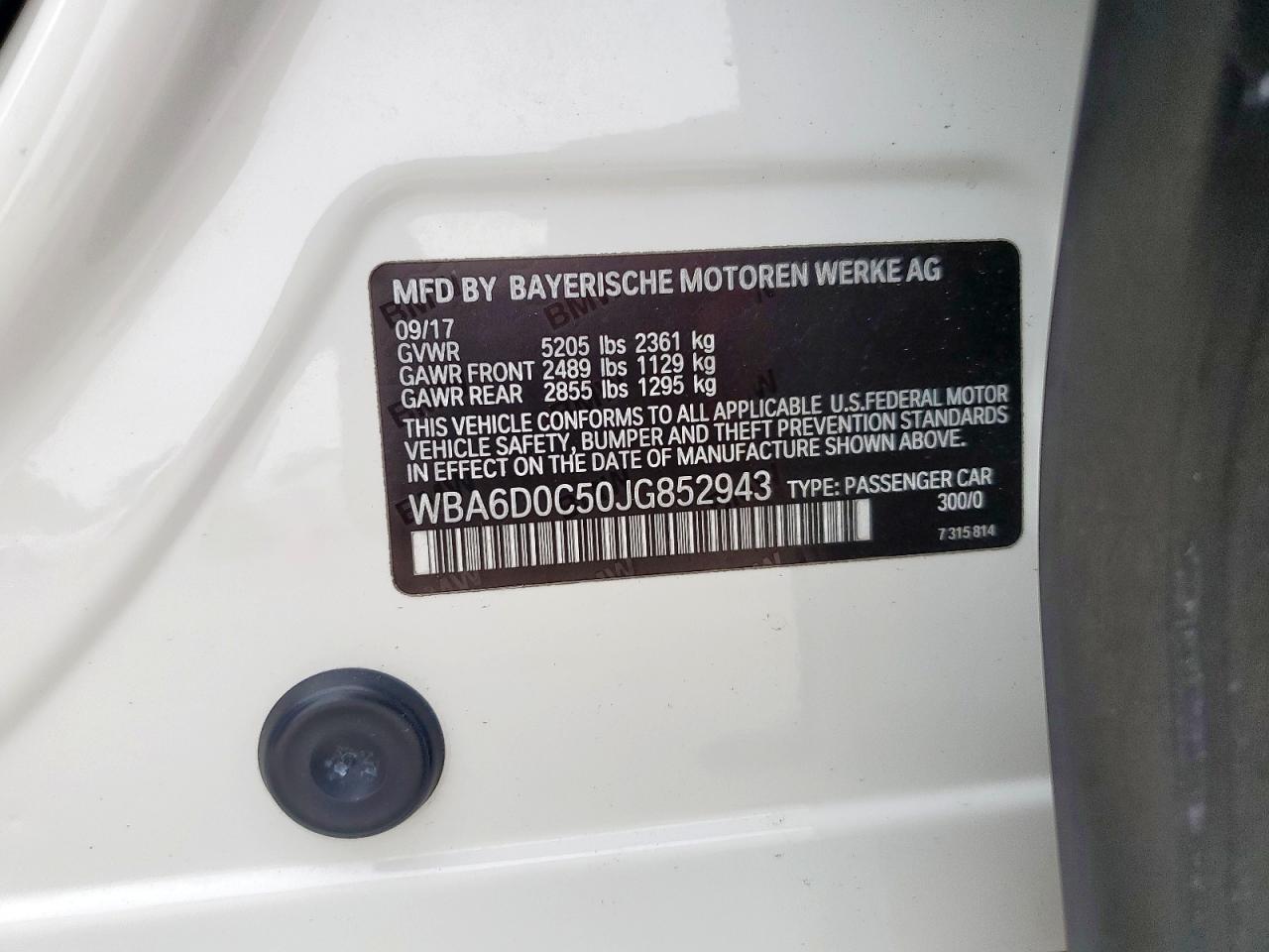 2018 BMW 640 I Gran Coupe VIN: WBA6D0C50JG852943 Lot: 70810935