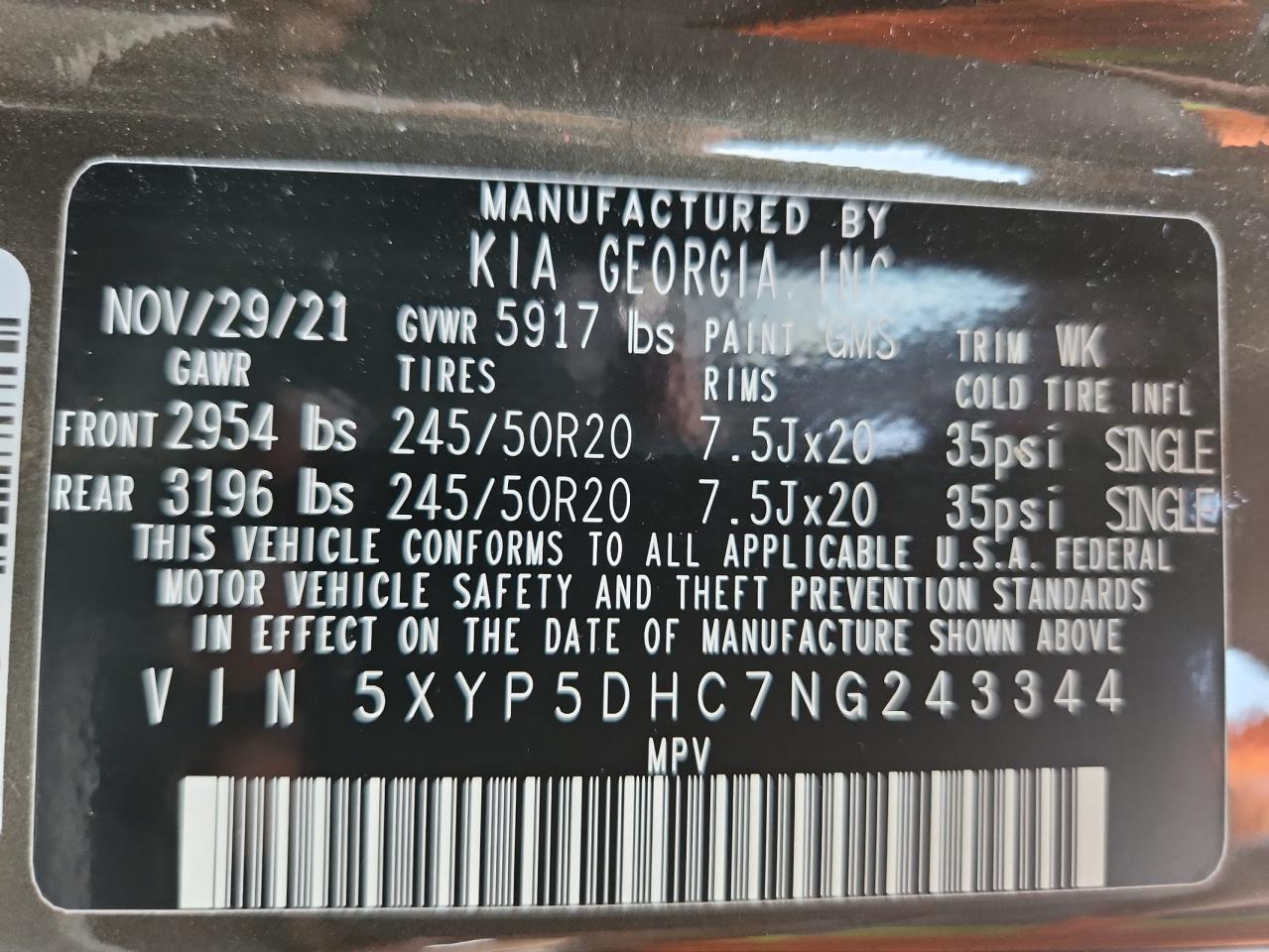 2022 Kia Telluride Sx VIN: 5XYP5DHC7NG243344 Lot: 69099235