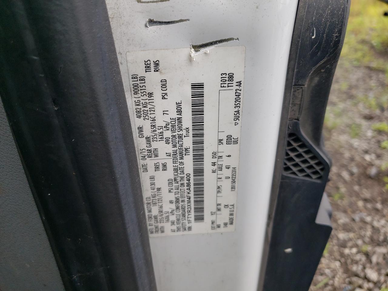 2015 Ford Transit T-250 VIN: 1FTYR3XM4FKA86400 Lot: 70064805