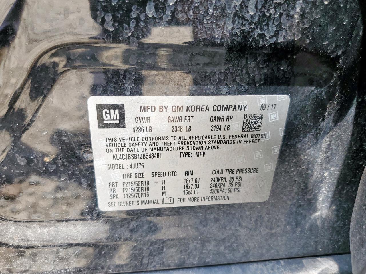 2018 Buick Encore Preferred Ii VIN: KL4CJBSB1JB548481 Lot: 68182335