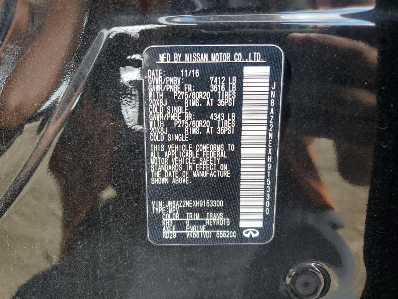 2017 Infiniti Qx80 Base VIN: JN8AZ2NEXH9153300 Lot: 70565685