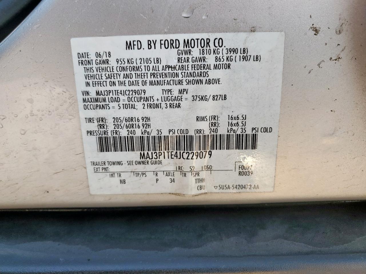 2018 Ford Ecosport Se VIN: MAJ3P1TE4JC229079 Lot: 67755525