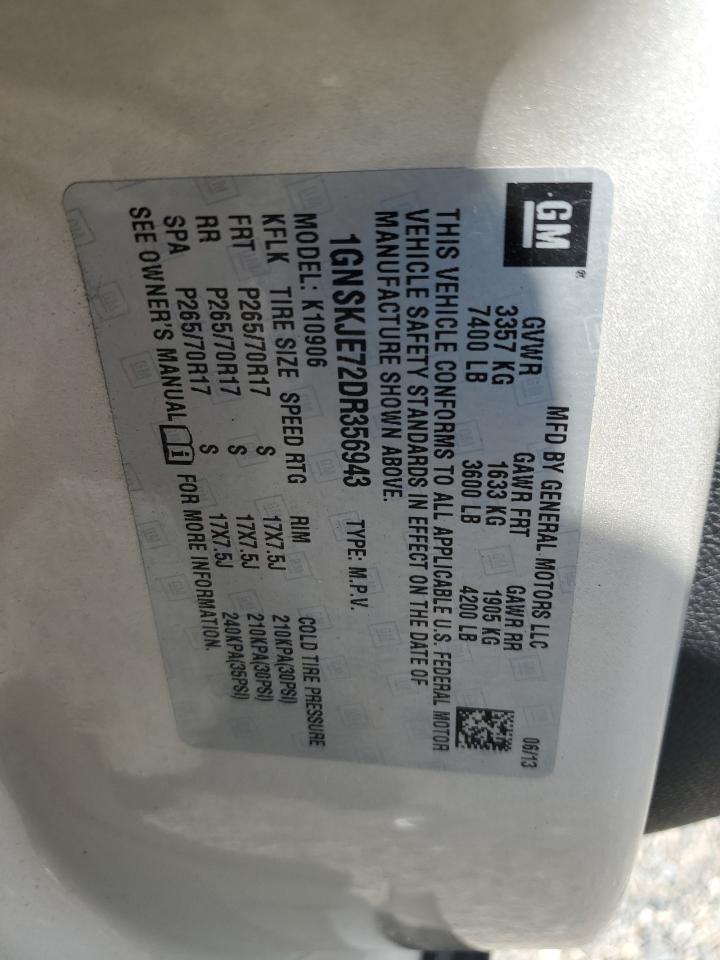 2013 Chevrolet Suburban K1500 Lt VIN: 1GNSKJE72DR356943 Lot: 69468635