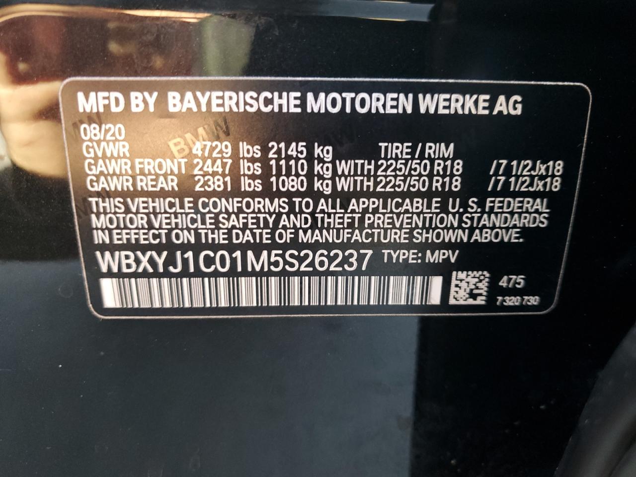 2021 BMW X2 xDrive28I VIN: WBXYJ1C01M5S26237 Lot: 68125135