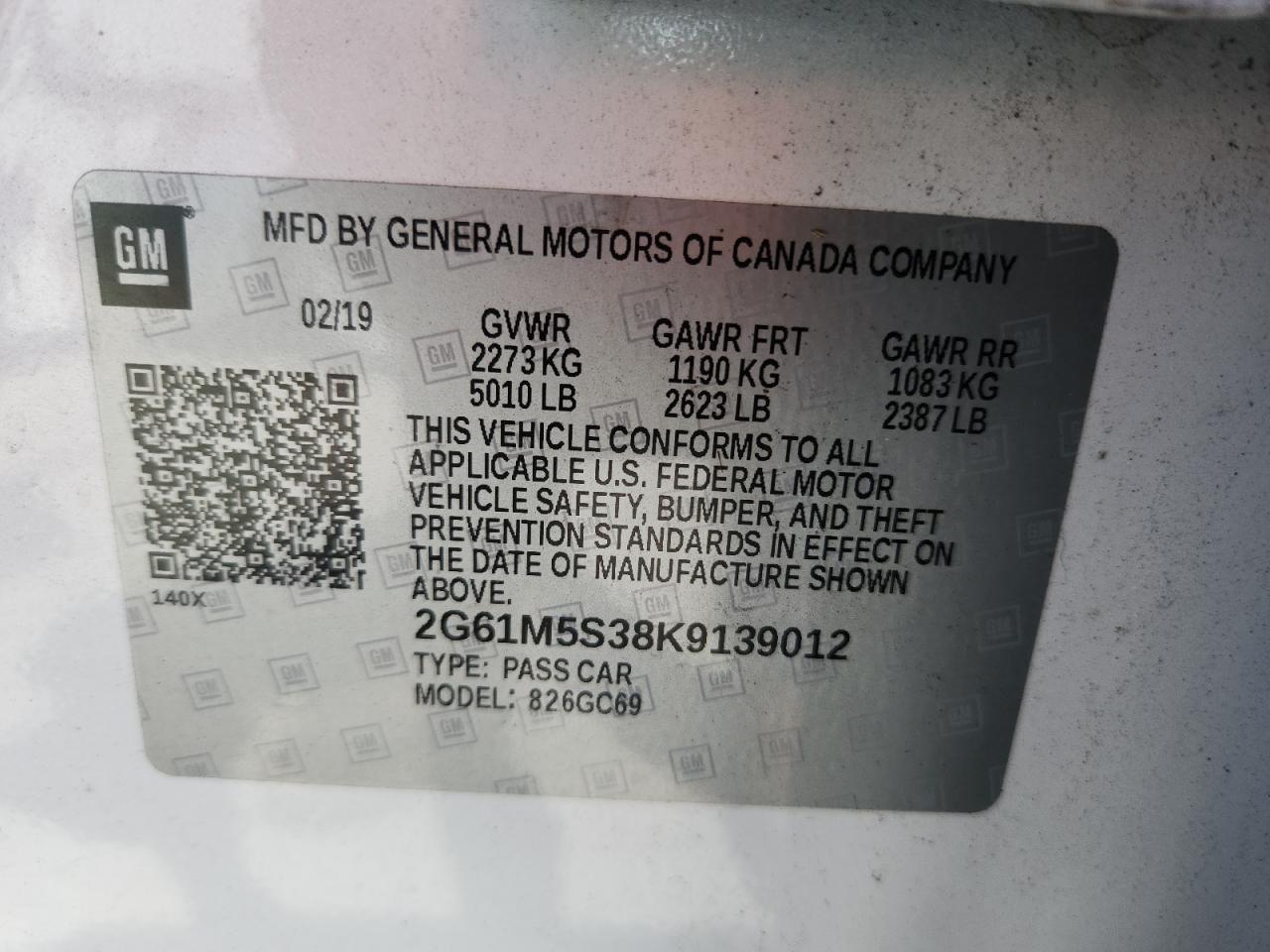 2019 Cadillac Xts Luxury VIN: 2G61M5S38K9139012 Lot: 70444215