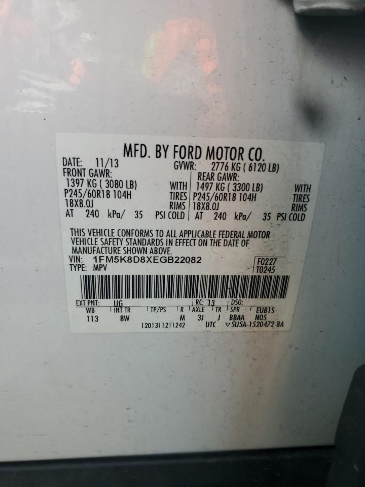 2014 Ford Explorer Xlt VIN: 1FM5K8D8XEGB22082 Lot: 70091765