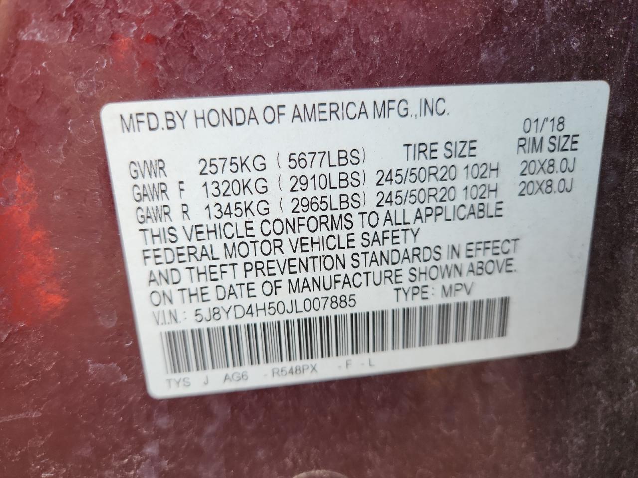 2018 Acura Mdx Technology VIN: 5J8YD4H50JL007885 Lot: 67920575