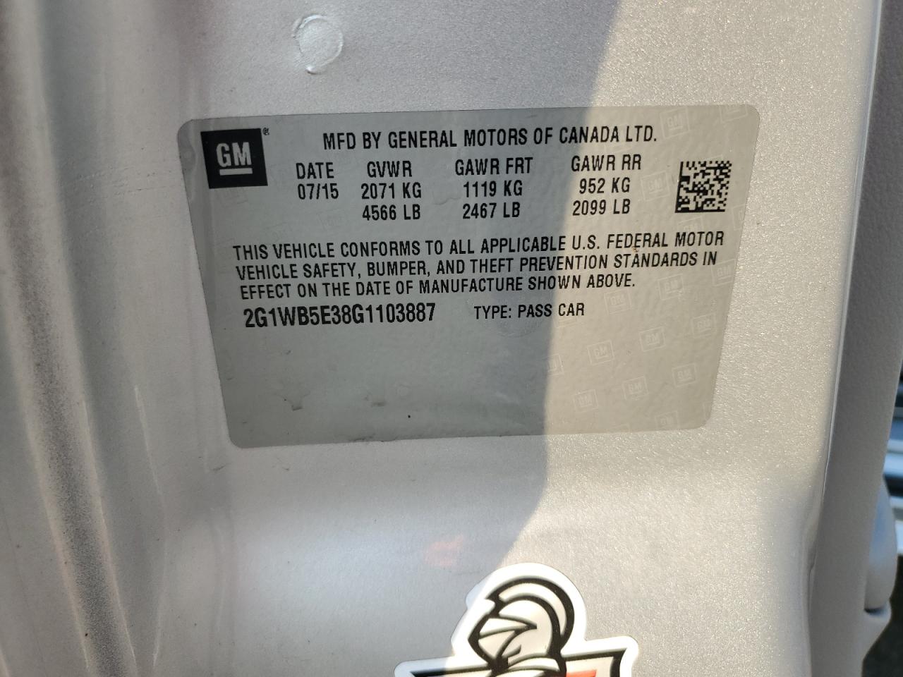 2016 Chevrolet Impala Limited Lt VIN: 2G1WB5E38G1103887 Lot: 68347445