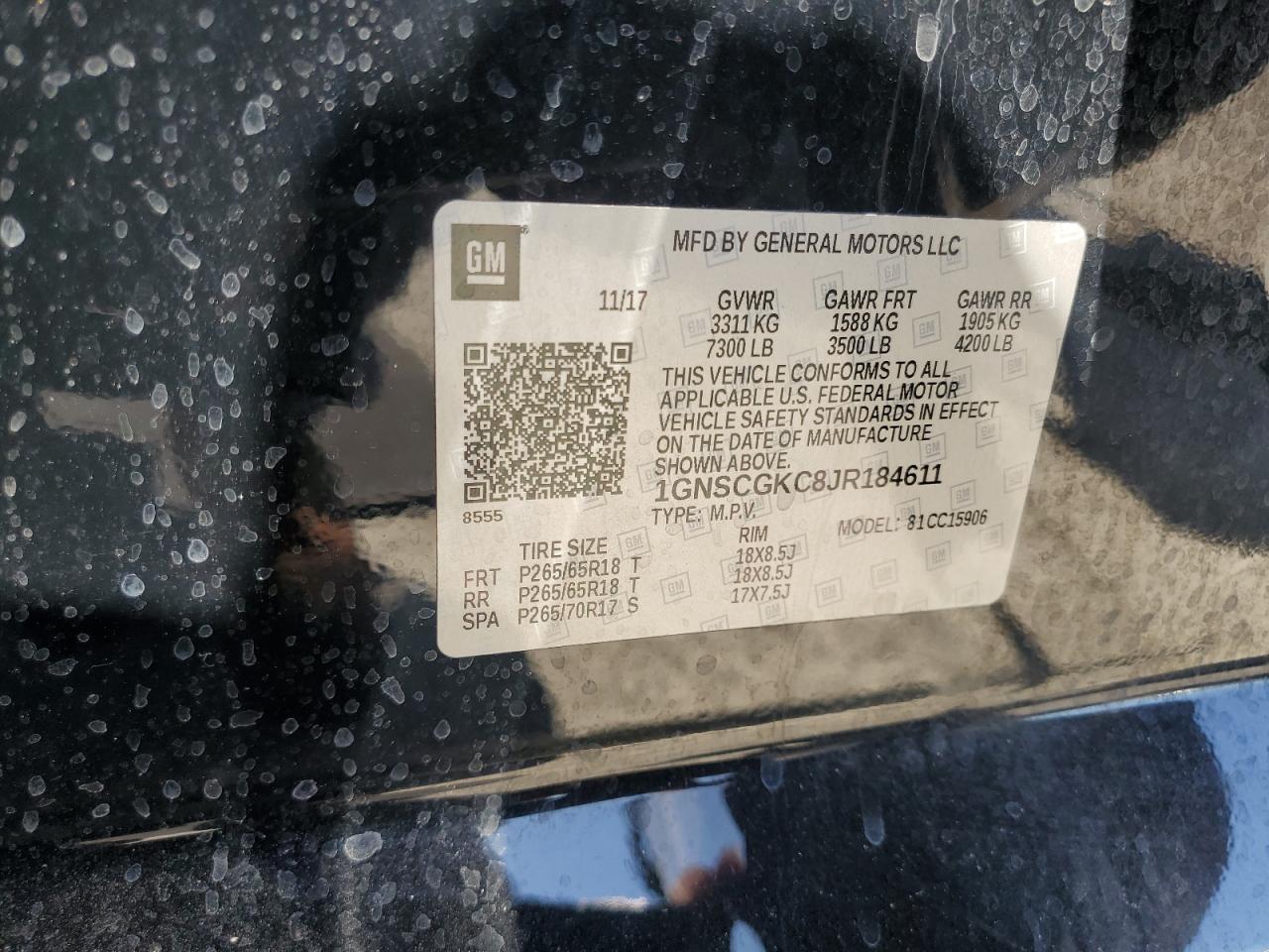 2018 Chevrolet Suburban C1500 Ls VIN: 1GNSCGKC8JR184611 Lot: 69977485