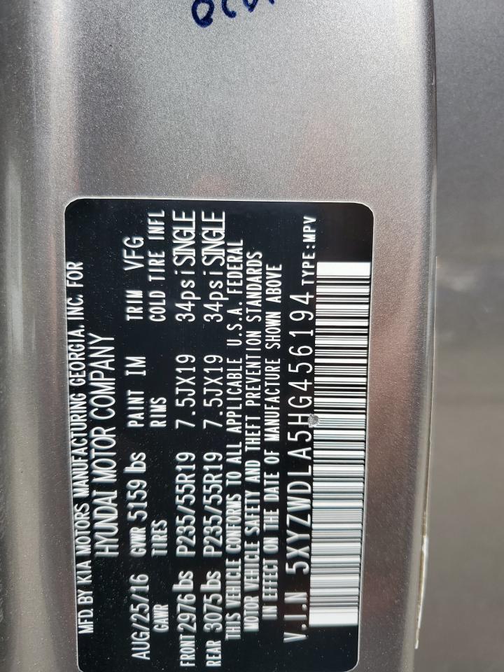 2017 Hyundai Santa Fe Sport VIN: 5XYZWDLA5HG456194 Lot: 70930125