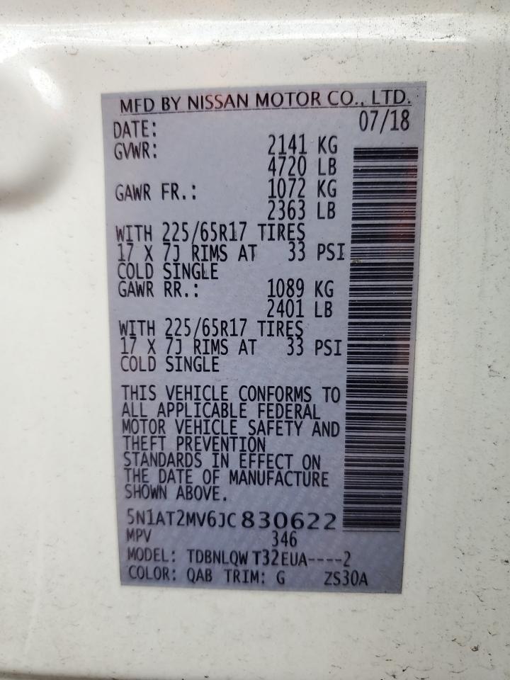 2018 Nissan Rogue S VIN: 5N1AT2MV6JC830622 Lot: 70184995