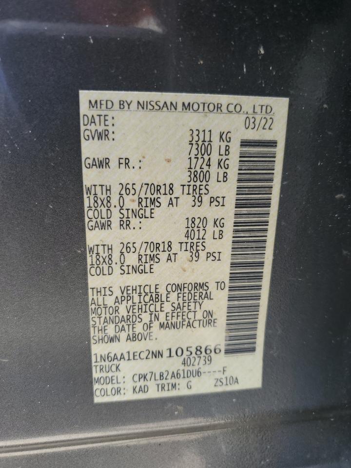2022 Nissan Titan S VIN: 1N6AA1EC2NN105866 Lot: 67384665
