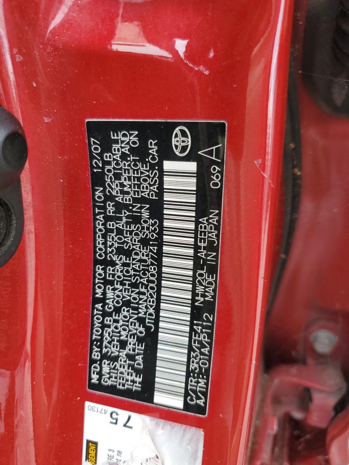 2008 Toyota Prius VIN: JTDKB20U087741933 Lot: 66280125