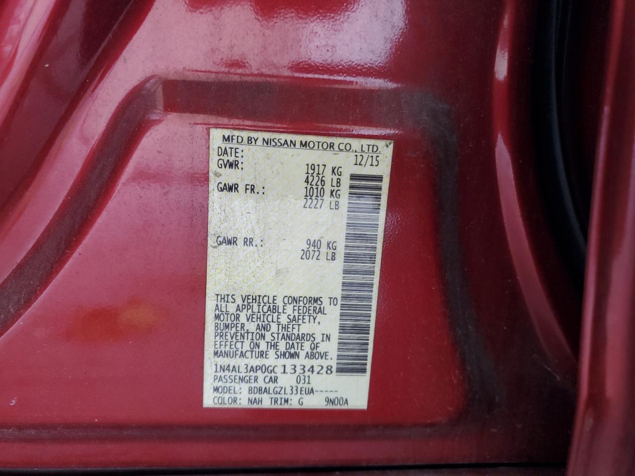 2016 Nissan Altima 2.5 VIN: 1N4AL3AP0GC133428 Lot: 69175075