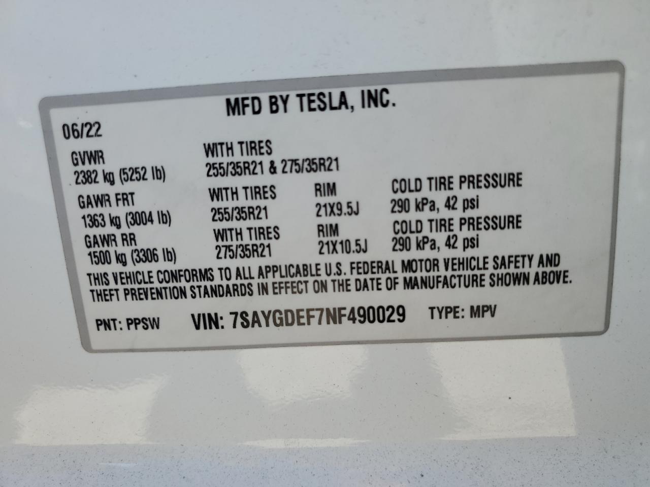 2022 Tesla Model Y VIN: 7SAYGDEF7NF490029 Lot: 69134865