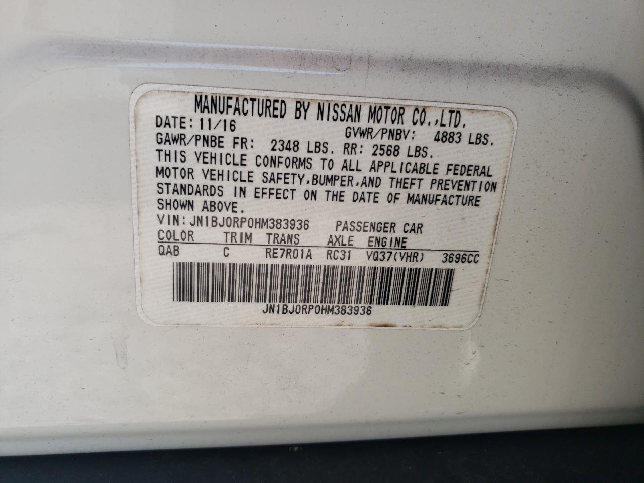 2017 Infiniti Qx50 VIN: JN1BJ0RP0HM383936 Lot: 69794215