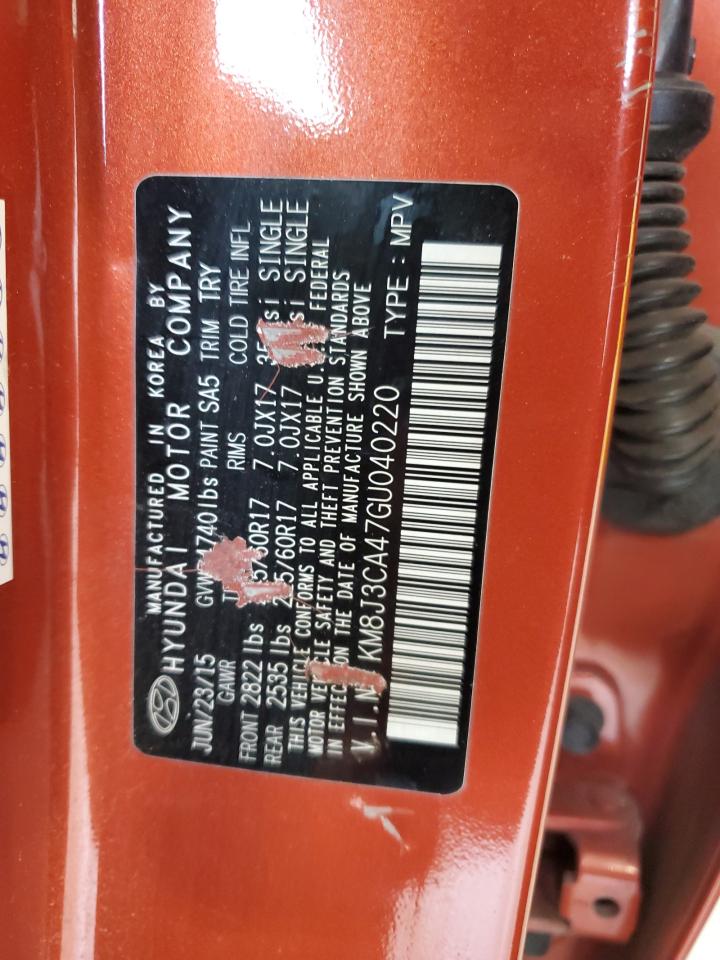 2016 Hyundai Tucson Limited VIN: KM8J3CA47GU040220 Lot: 71037435