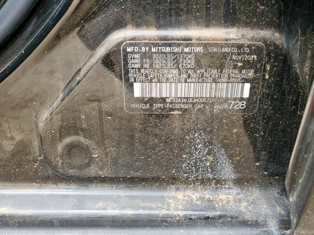 2018 Mitsubishi Mirage Es VIN: ML32A3HJXJH006706 Lot: 70105245