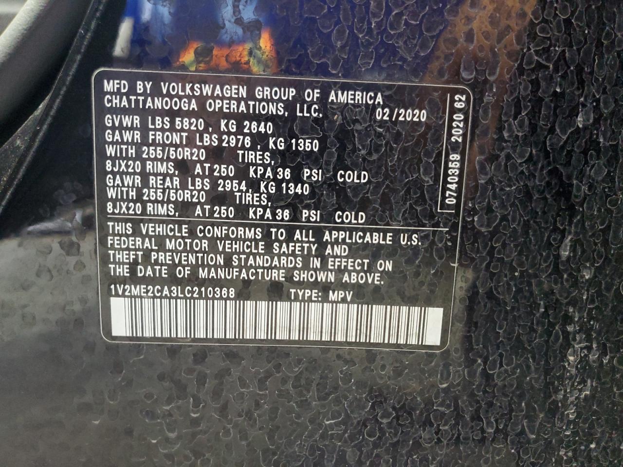 2020 Volkswagen Atlas Cross Sport Sel VIN: 1V2ME2CA3LC210368 Lot: 68949955