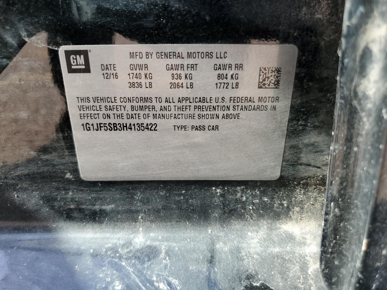 2017 Chevrolet Sonic Premier VIN: 1G1JF5SB3H4135422 Lot: 68949635