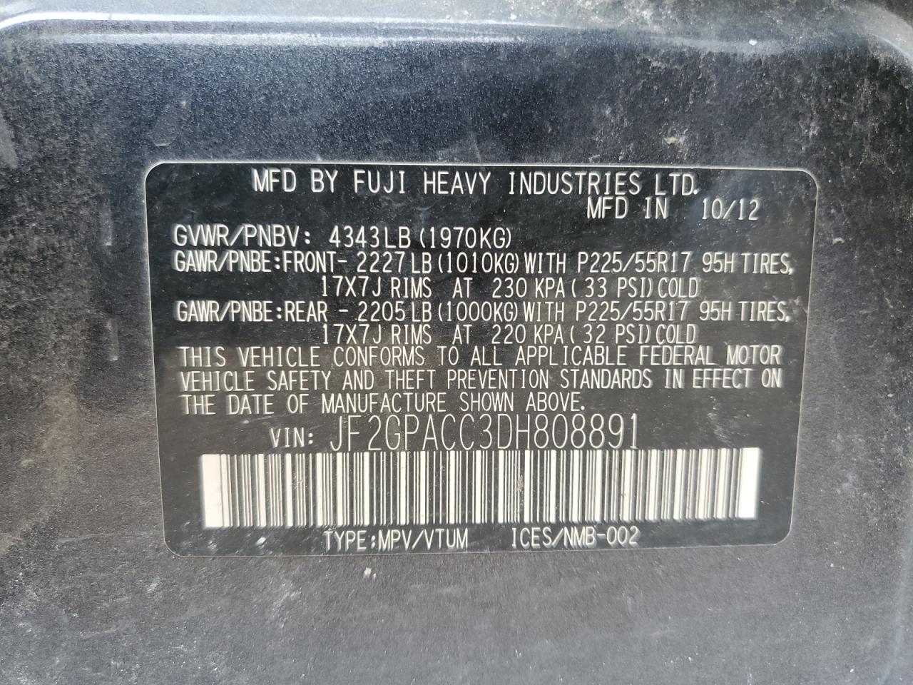 2013 Subaru Xv Crosstrek 2.0 Premium VIN: JF2GPACC3DH808891 Lot: 69087285