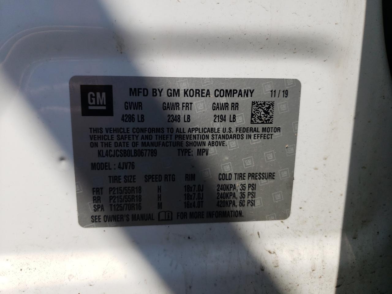 2020 Buick Encore Essence VIN: KL4CJCSB0LB067789 Lot: 67024525