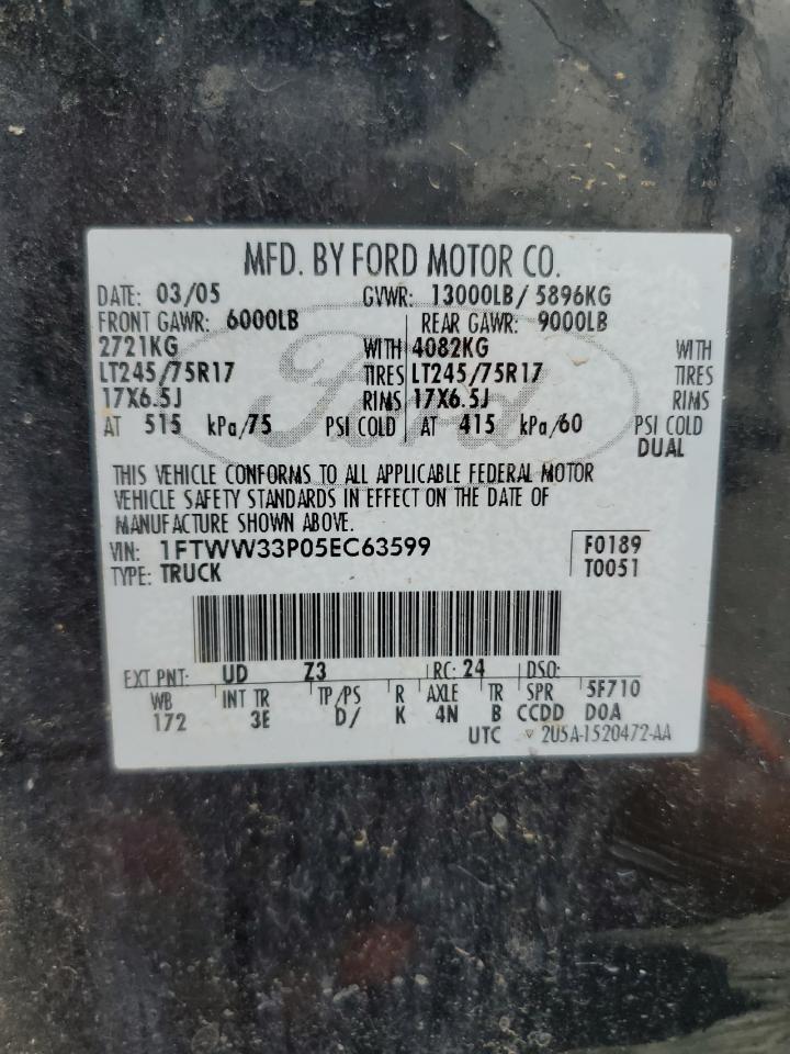 2005 Ford F350 Super Duty VIN: 1FTWW33P05EC63599 Lot: 69474445