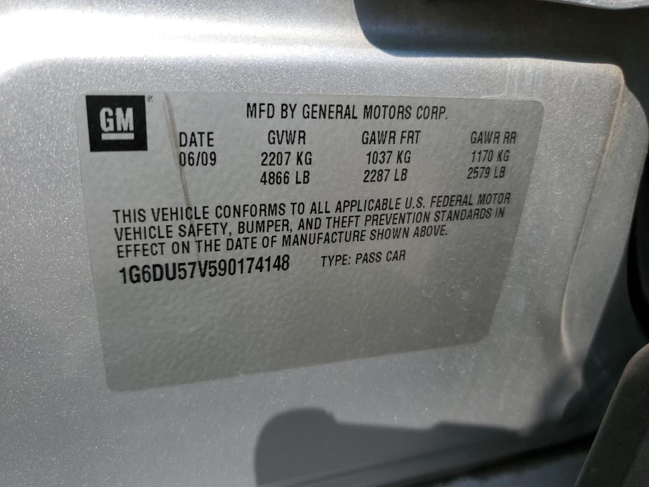 2009 Cadillac Cts Hi Feature V6 VIN: 1G6DU57V590174148 Lot: 67554985