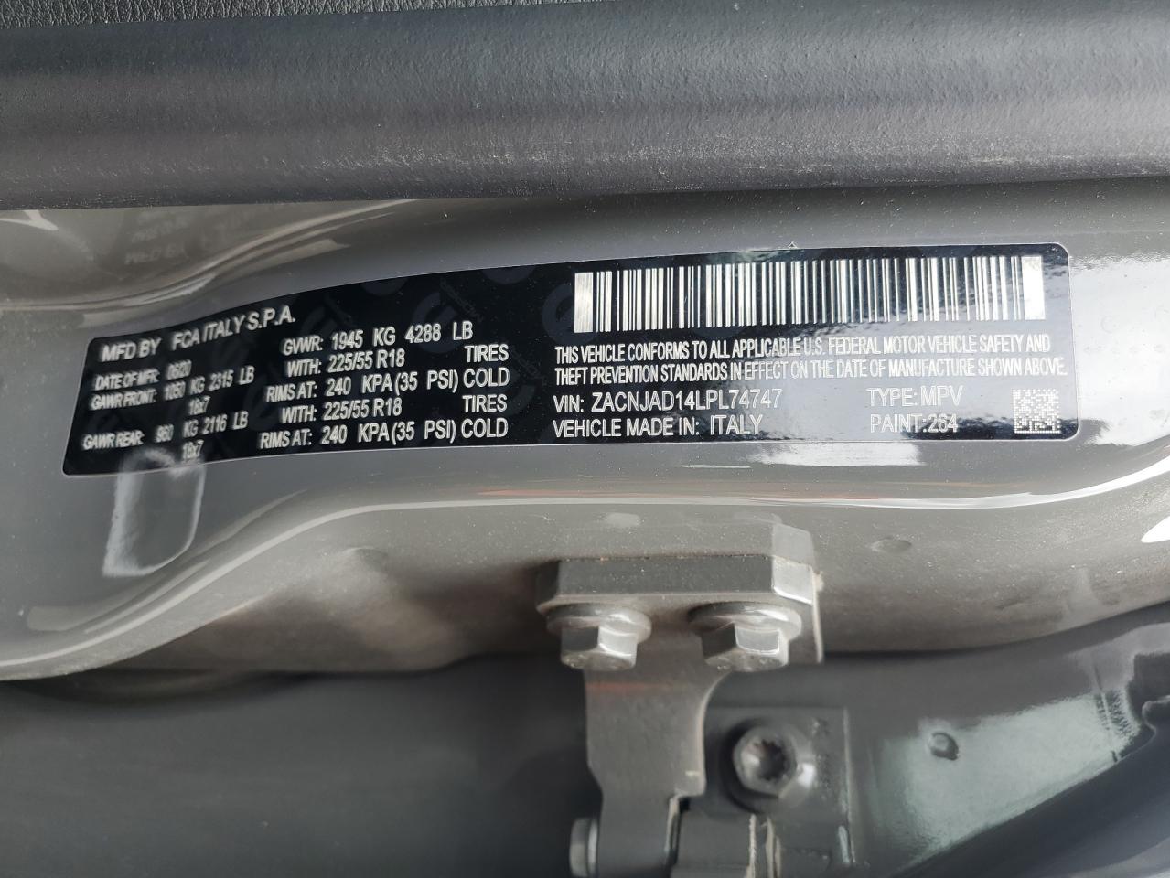 2020 Jeep Renegade Limited VIN: ZACNJAD14LPL74747 Lot: 70146645