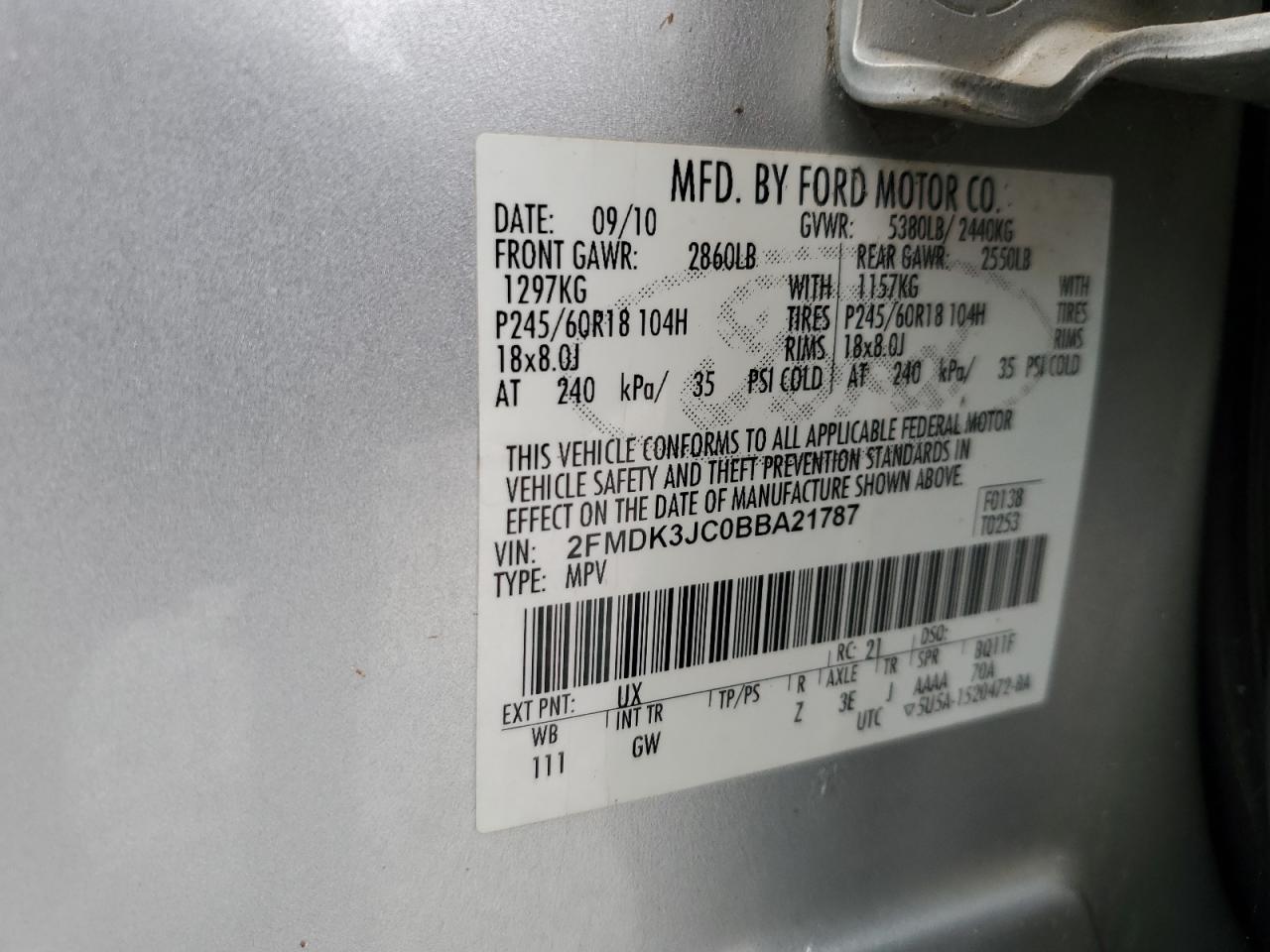 2011 Ford Edge Sel VIN: 2FMDK3JC0BBA21787 Lot: 68401255