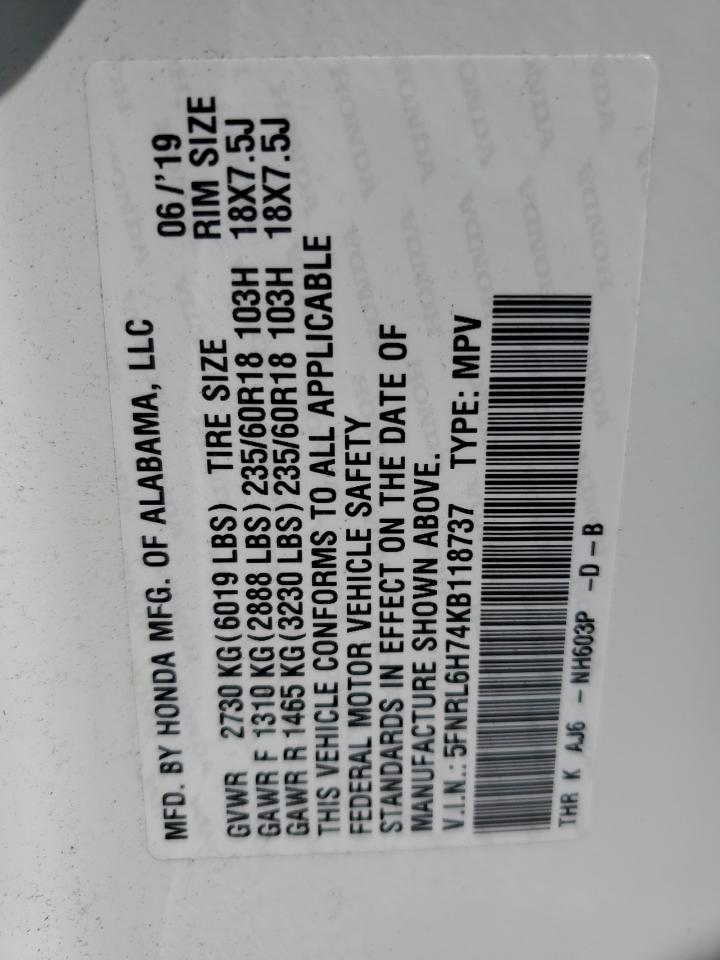 2019 Honda Odyssey Exl VIN: 5FNRL6H74KB118737 Lot: 68290905